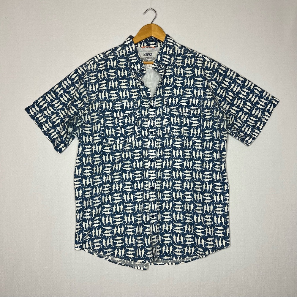 Aftco Blue Short Sleeve Vented Mens Fishing Shirt Size L